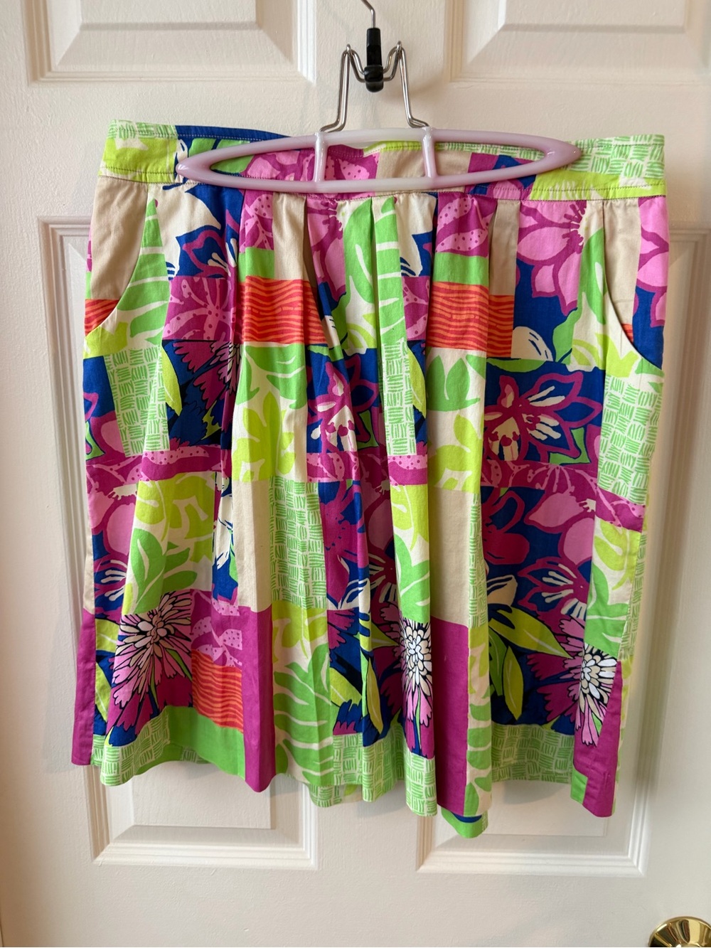 Lily Pulitzer Bright Floral Patchwork Midi Skirt - Pink & Green 10